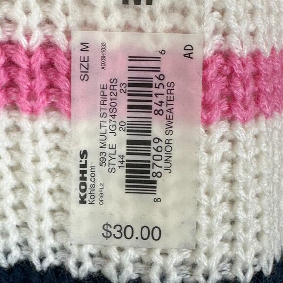 NWT SO Sweater Womens S Multicolor Striped Lace Up Crew Neck Knit Cozy Preppy - Picture 4 of 6